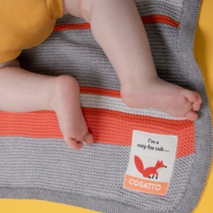 Personalised Cosatto grey and orange stripe blanket and Jellycat soft toy gift set
