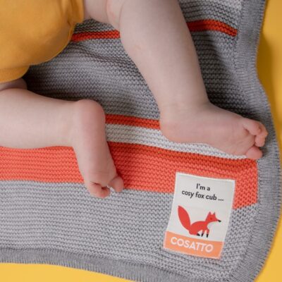 Personalised Cosatto grey and orange stripe blanket and Jellycat soft toy gift set 3