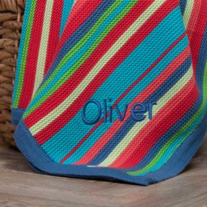Cosatto personalised knitted multi colour stripe blanket