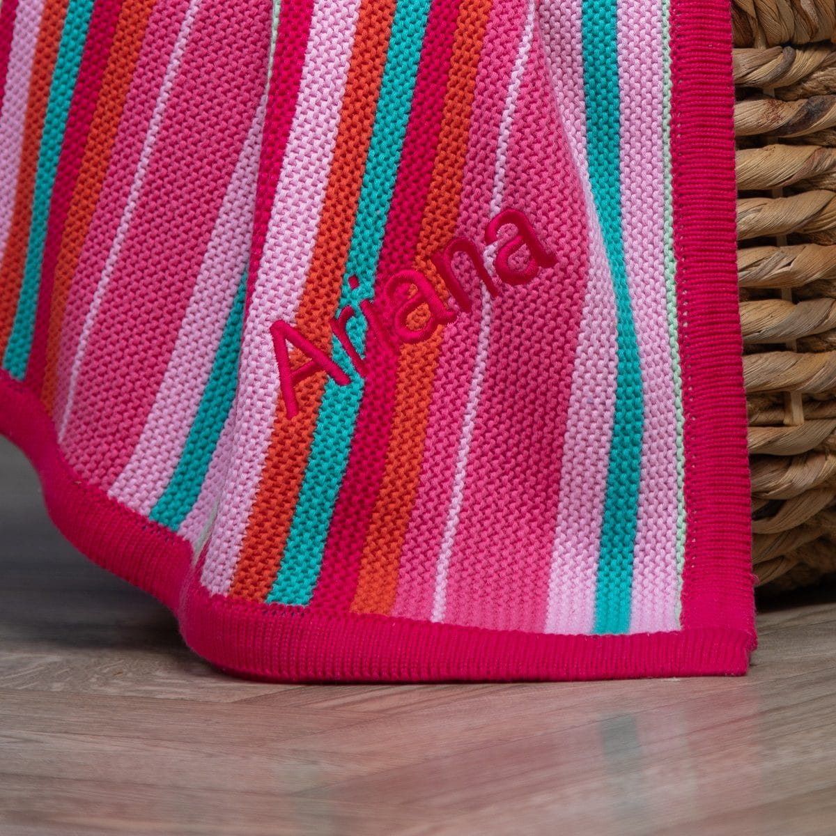 Cosatto personalised knitted pink stripe blanket