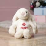 Personalised Jellycat medium bashful bunny soft toy with Christmas Snowflake jumper Christmas Gifts 3