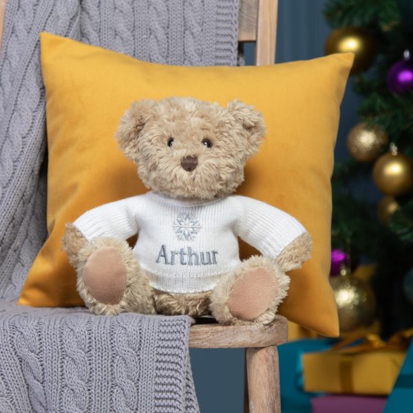 Personalised Keel sherwood medium teddy bear soft toy with ‘Snowflake’ jumper