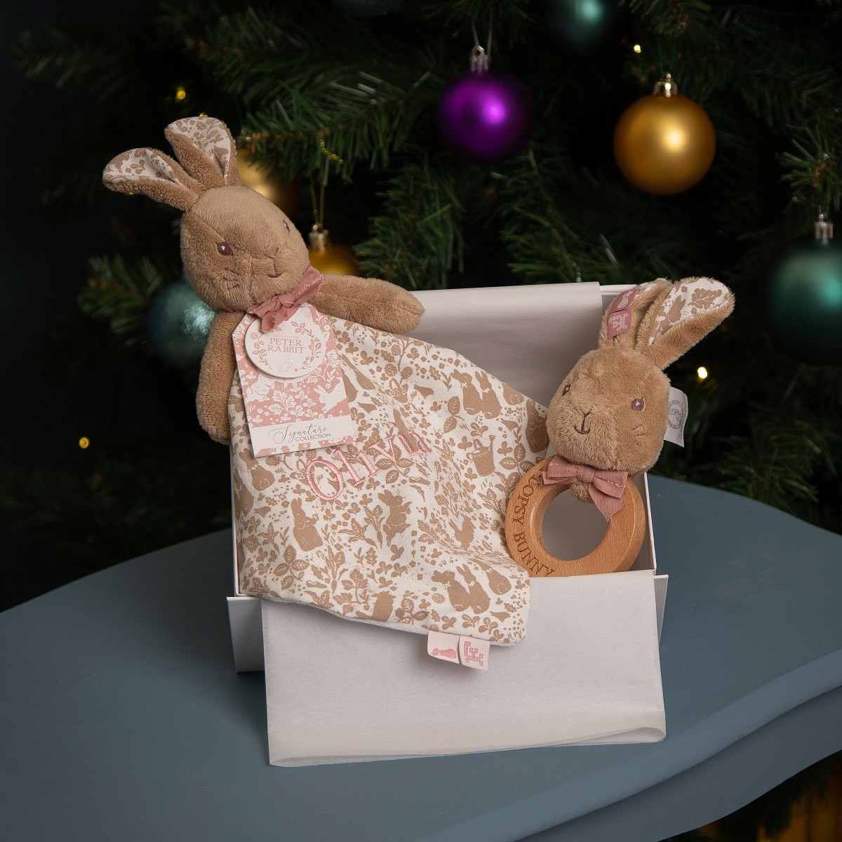 personalised flopsy bunny comforter set in gift box