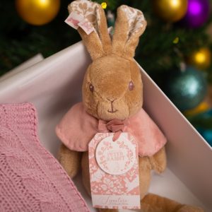 Toffee Moon personalised luxury cable baby blanket and Signature Collection Flopsy Bunny soft toy