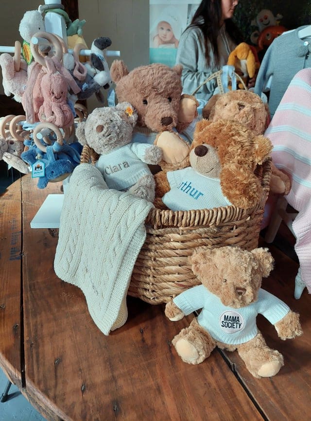 personalised teddy bear in a basket