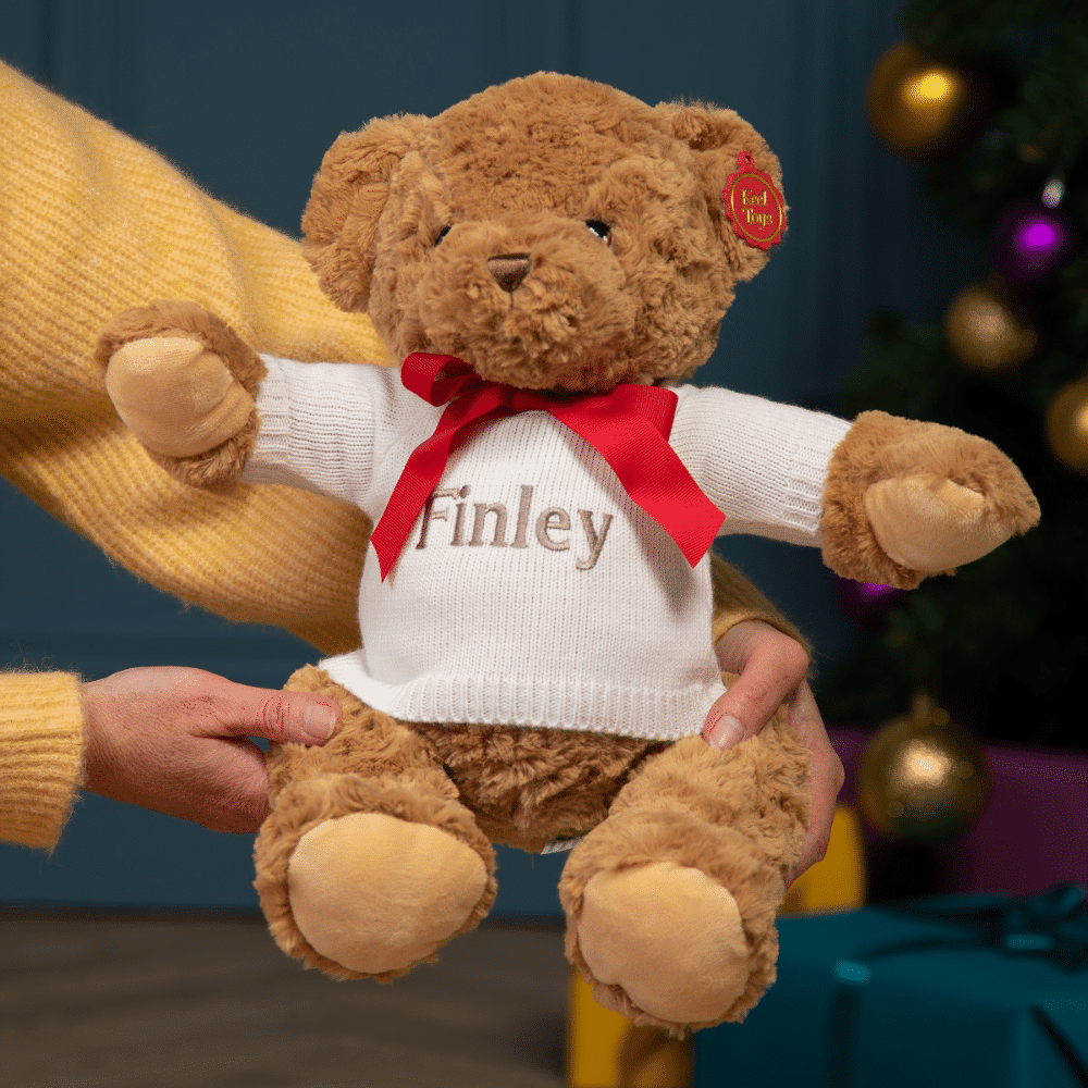 finley teddy bear with red bow