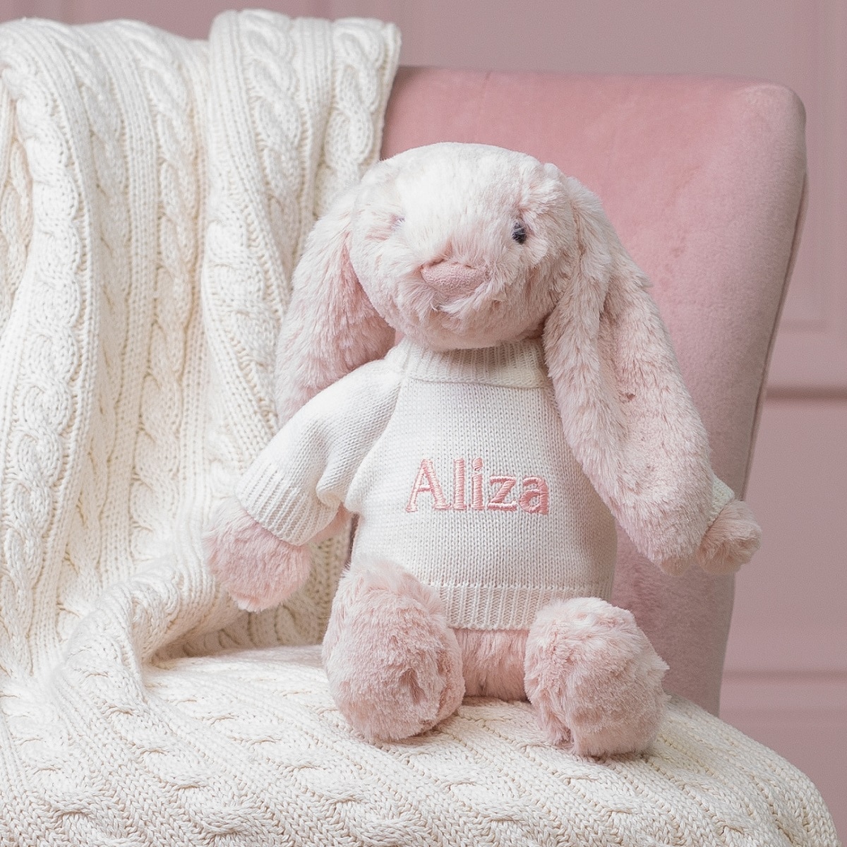 Personalised Jellycat blush pink bashful bunny soft toy