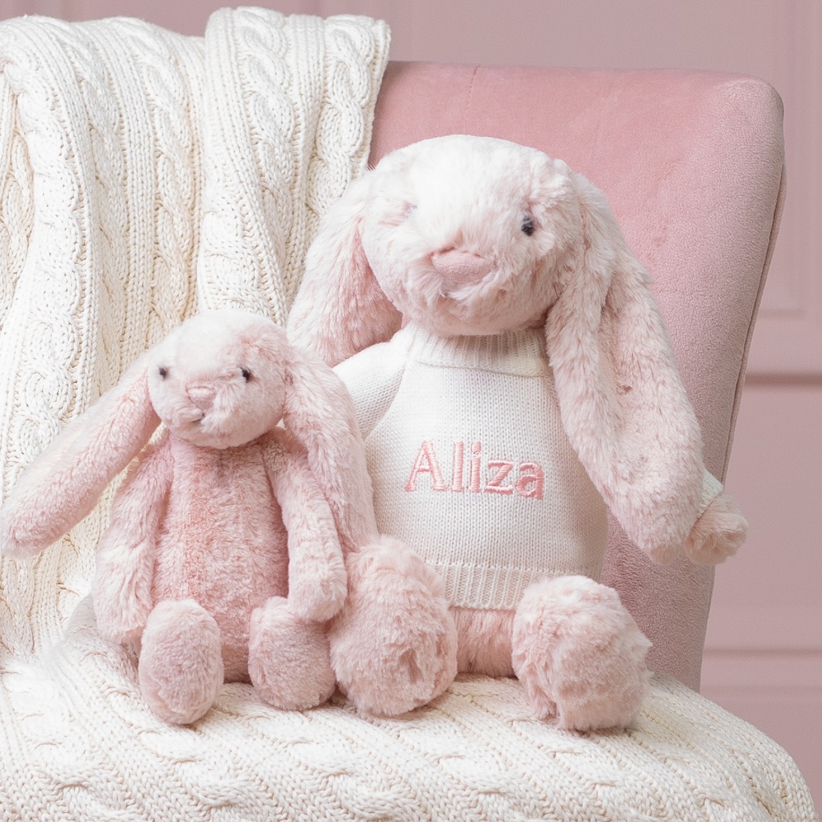 Personalised Jellycat blush pink bashful bunny soft toy