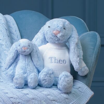 Personalised Jellycat pale blue bashful bunny soft toy 2