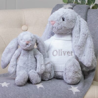 Personalised Jellycat silver bashful bunny soft toy 2