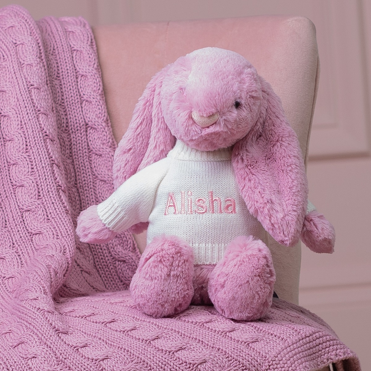 Personalised Jellycat tulip pink bashful bunny soft toy