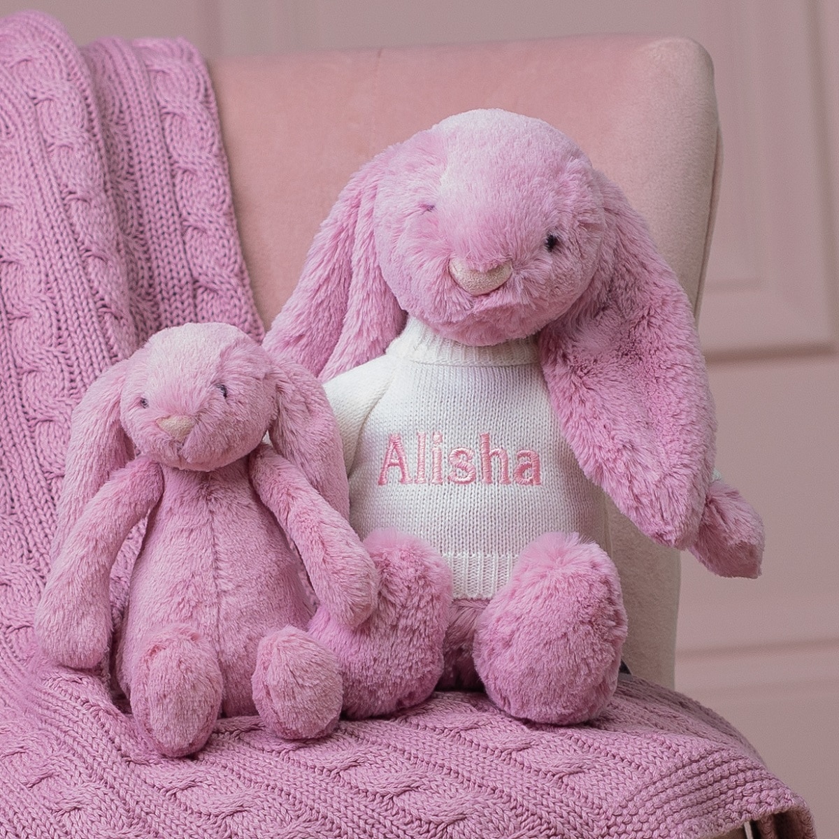 Personalised Jellycat tulip pink bashful bunny soft toy