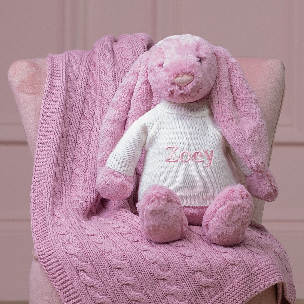 Personalised Jellycat large tulip pink bashful bunny soft toy