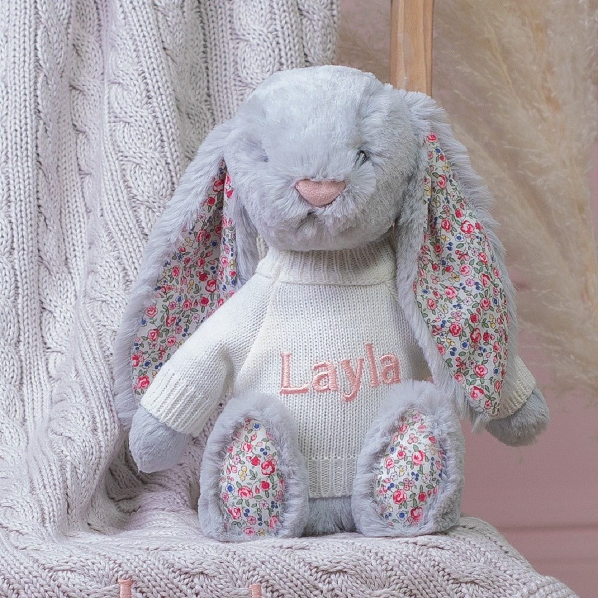 Personalised Jellycat silver blossom bunny soft toy Baby Shower Gifts 2