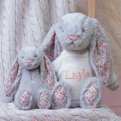 Personalised Jellycat silver blossom bunny soft toy 2