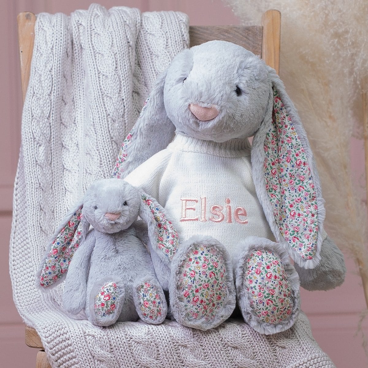 Personalised Jellycat large silver blossom bunny soft toy