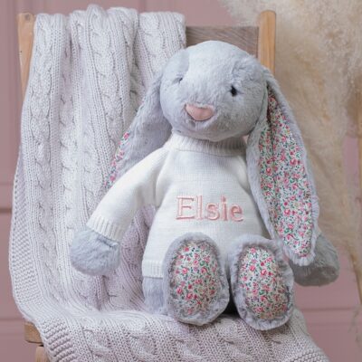 Personalised Jellycat large silver blossom bunny soft toy 2