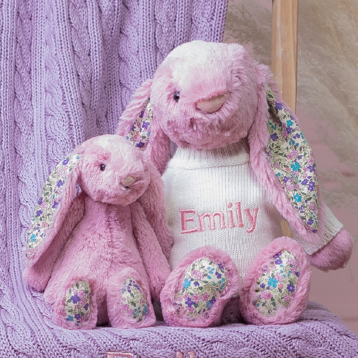 Personalised Jellycat tulip pink blossom bunny soft toy