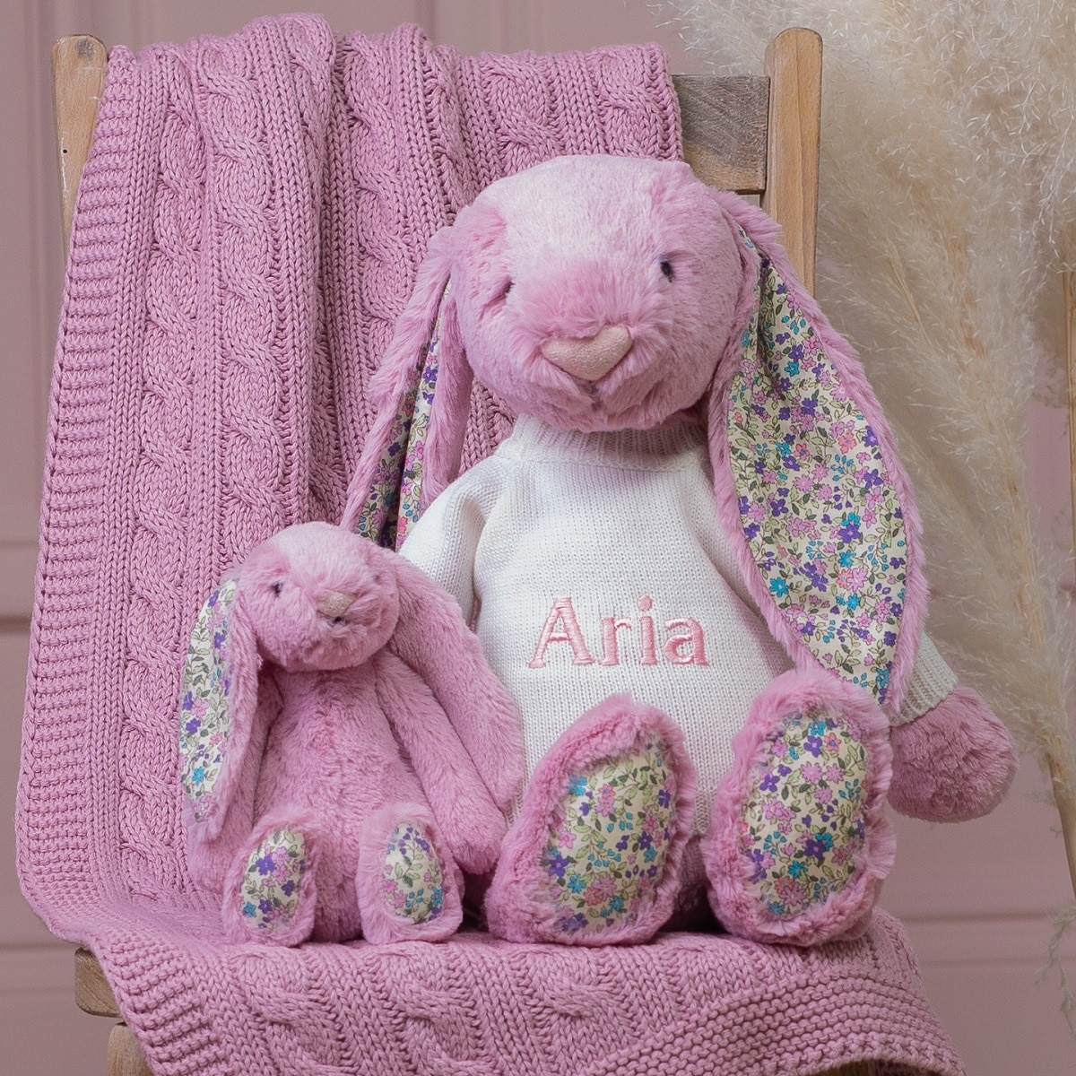 Personalised Jellycat large tulip pink blossom bunny soft toy