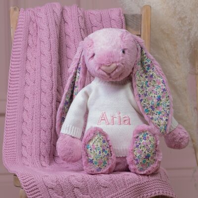 Personalised Jellycat large tulip pink blossom bunny soft toy 2