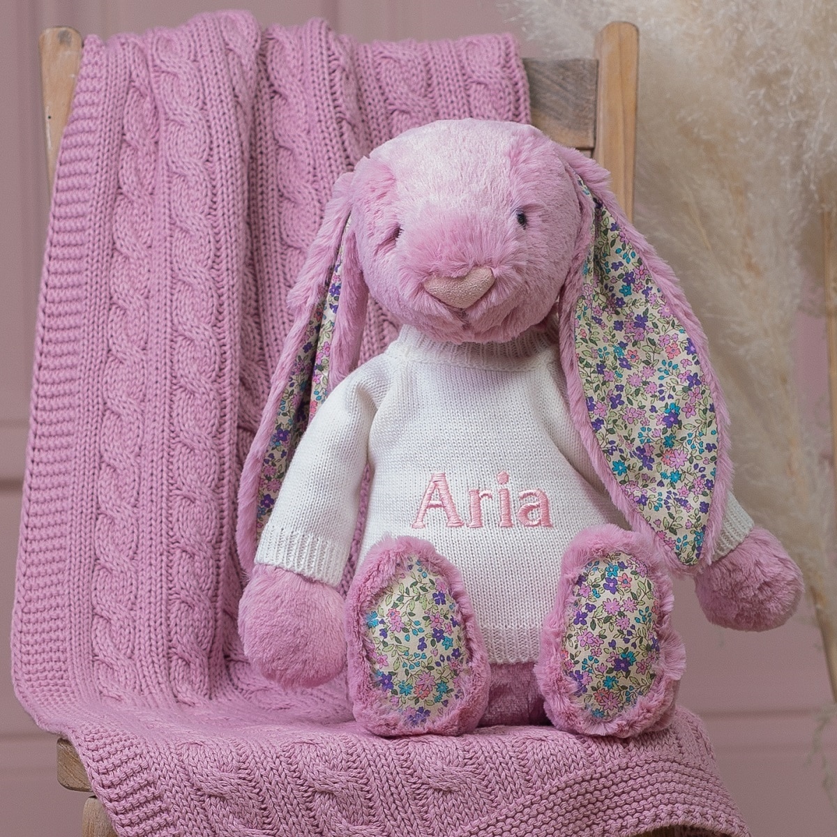Personalised Jellycat large tulip pink blossom bunny soft toy