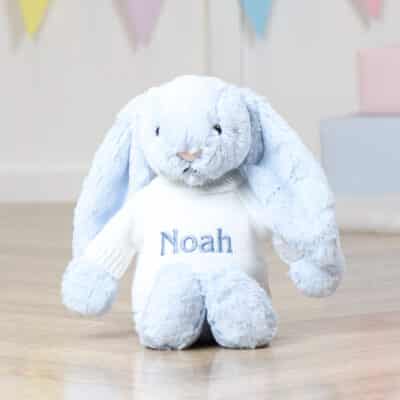 Personalised Jellycat pale blue bashful bunny soft toy Baby Shower Gifts