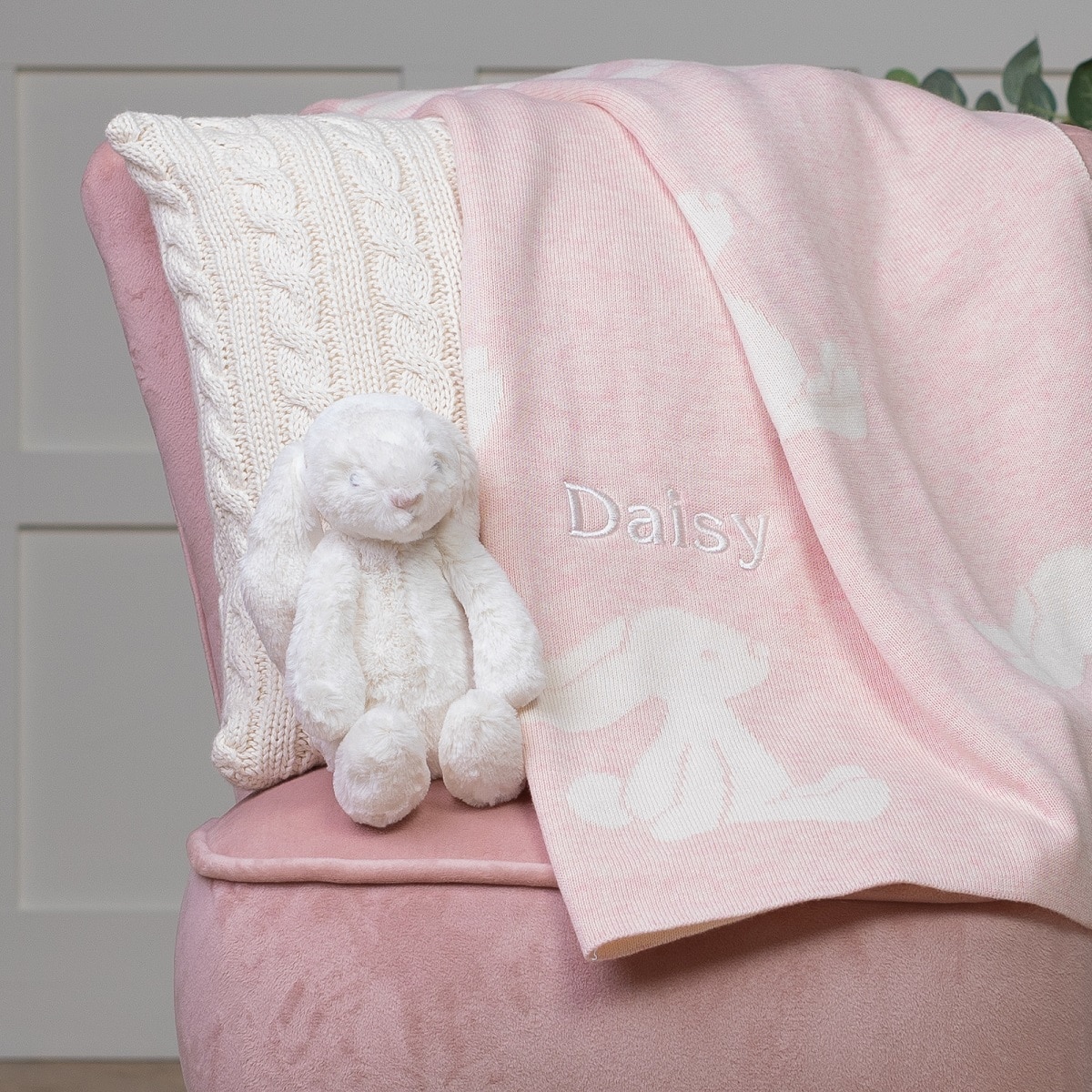 Personalised Jellycat pink bashful bunny baby blanket
