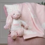 Personalised Jellycat pink bashful bunny and baby blanket gift set Birthday Gifts 4