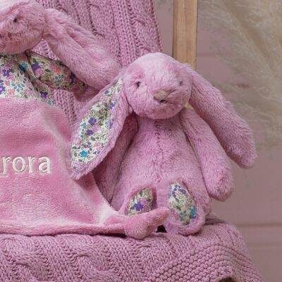 Personalised Jellycat tulip blossom bunny comforter and soft toy gift set 2