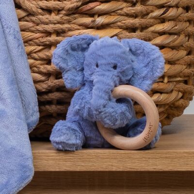 Personalised Jellycat Fuddlewuddle Elephant comforter and wooden teether gift set 3