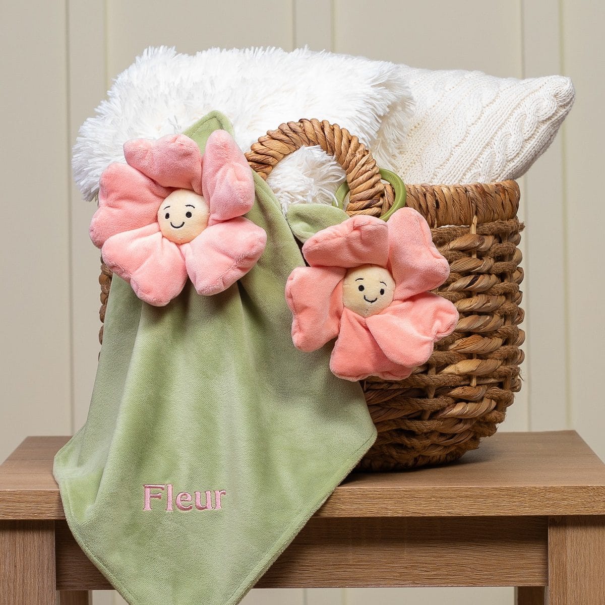 Personalised Jellycat Fleury Petunia Soother and jitter gift set