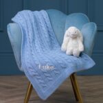 Toffee Moon personalised blue grey luxury cable baby blanket Birthday Gifts 4