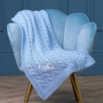 Toffee Moon personalised blue grey luxury cable baby blanket Birthday Gifts 3