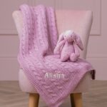 Toffee Moon personalised dawn pink luxury cable baby blanket Birthday Gifts 4