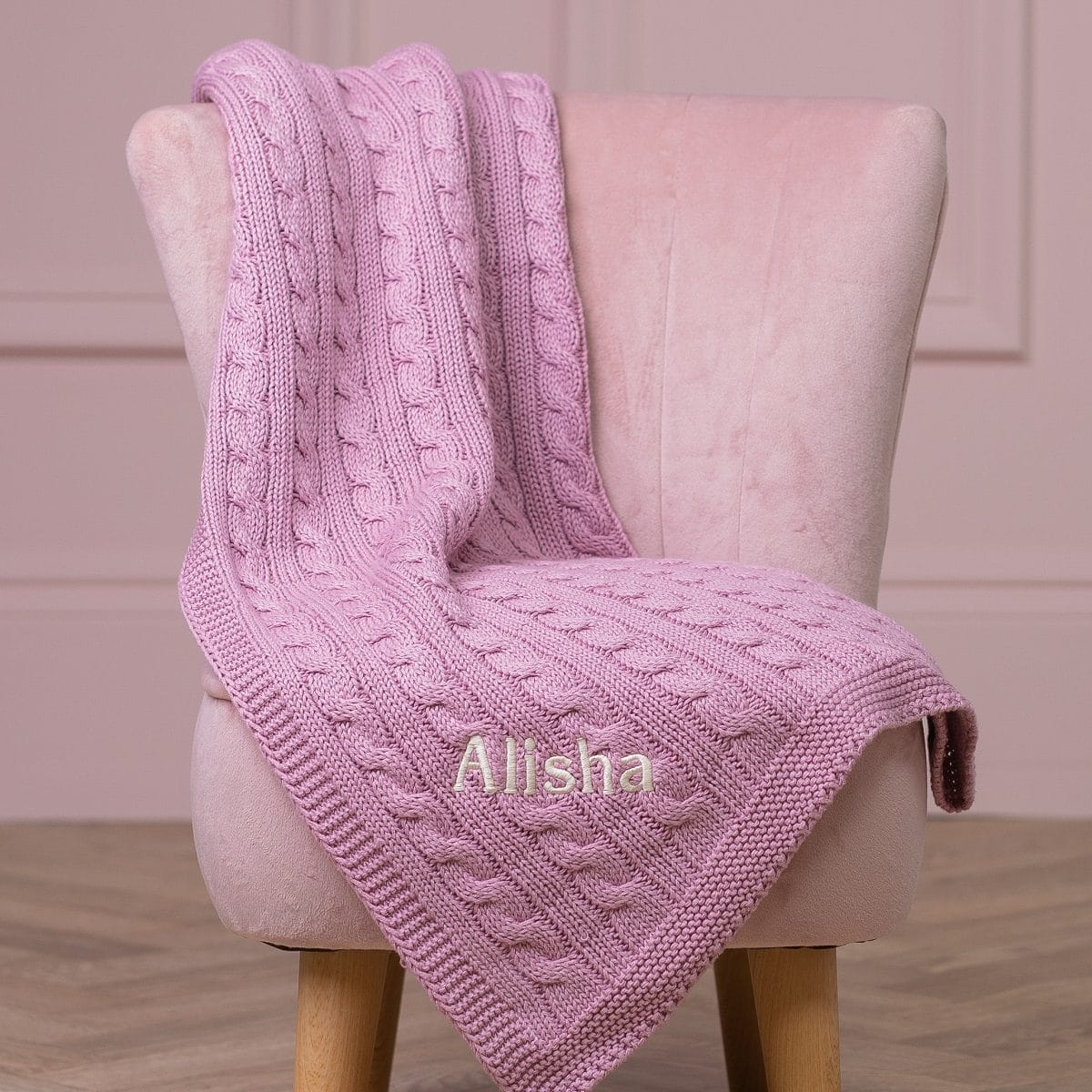 Toffee Moon personalised dawn pink luxury cable baby blanket Birthday Gifts 2