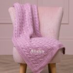Toffee Moon personalised dawn pink luxury cable baby blanket Birthday Gifts 3