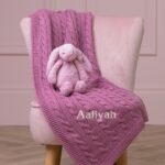 Toffee Moon personalised dusky rose luxury cable baby blanket Birthday Gifts 4