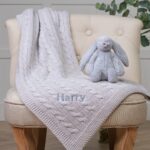Toffee Moon personalised glacier grey luxury cable baby blanket Birthday Gifts 4