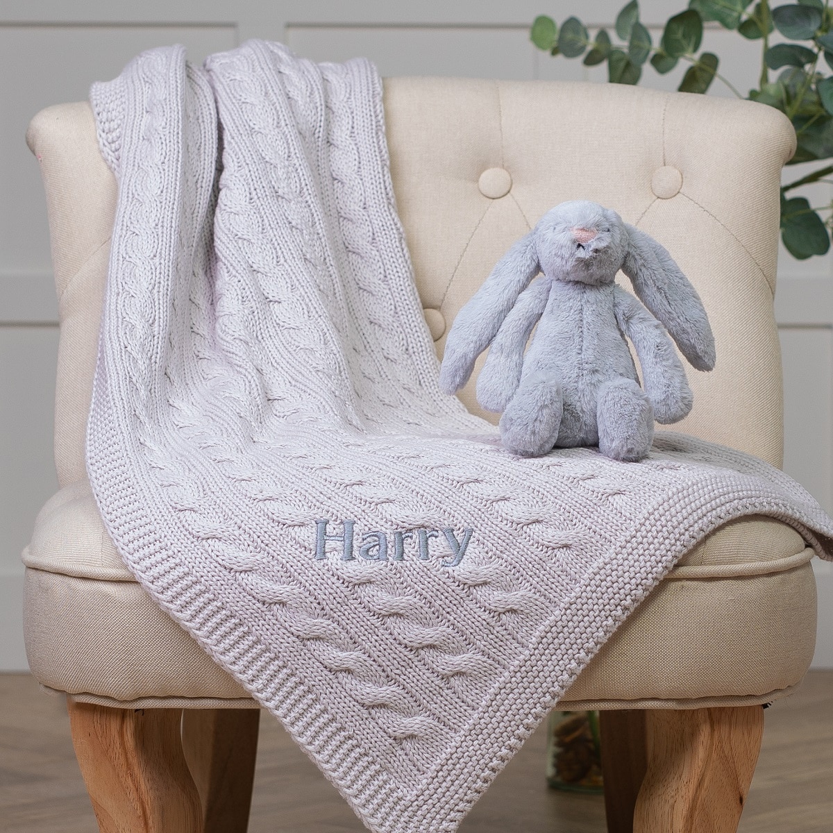 personalised harry blanket with bunny teddy