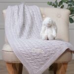 Toffee Moon personalised glacier grey luxury cable baby blanket Birthday Gifts 5