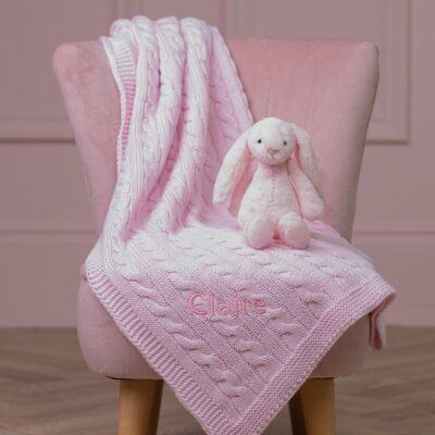 Toffee Moon personalised pale pink luxury cable baby blanket Personalised Baby Blankets 2