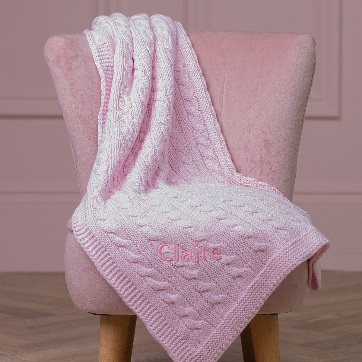 Toffee Moon personalised pale pink luxury cable baby blanket Christening Gifts 2