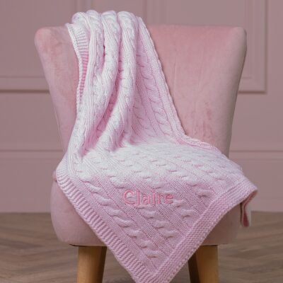 Toffee Moon personalised pale pink luxury cable baby blanket 3