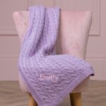 Toffee Moon personalised purple thistle luxury cable baby blanket Christening Gifts 3