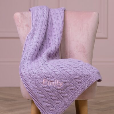 Toffee Moon personalised purple thistle luxury cable baby blanket 2