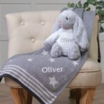 Personalised Jellycat grey bashful bunny and ziggle star baby blanket gift set Birthday Gifts 3