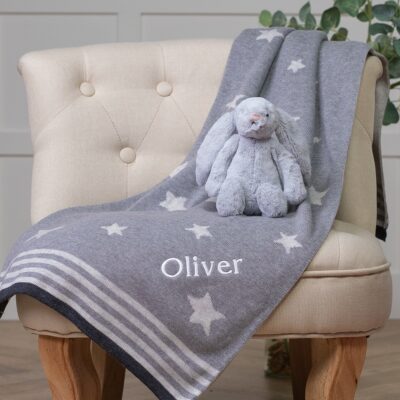 Ziggle personalised grey stars cotton knitted baby blanket 2