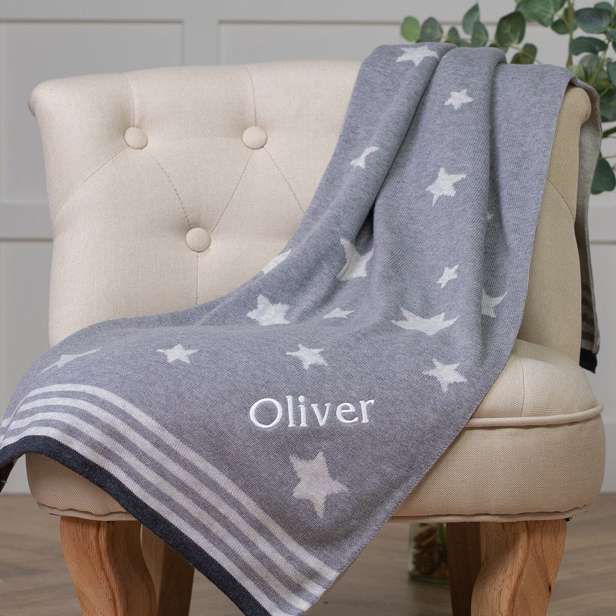 Ziggle personalised grey stars cotton knitted baby blanket Birthday Gifts 2