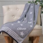 Ziggle personalised grey stars cotton knitted baby blanket Birthday Gifts 3
