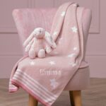Ziggle personalised pink stars cotton knitted baby blanket Birthday Gifts 4